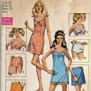 Simplicity Pattern 8750 Vintage 1970 Slips, Bra, Panties Uncut Factory Folded